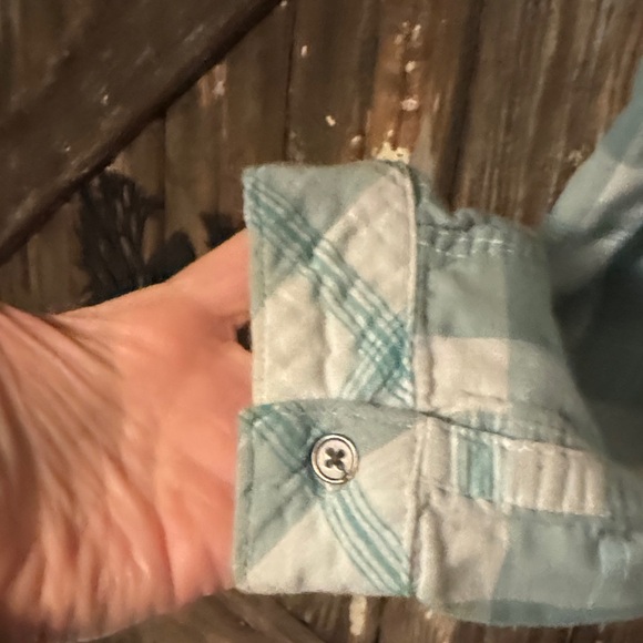 Columbia Plaid Button Down Shacket- Green and White - Picture 4 of 7